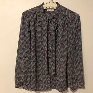 Vintage Black & Red Patterned Long-Sleeve Shirt